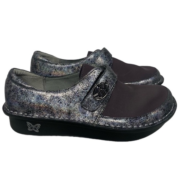 NWOT Alegria Comfort Dream Fit Neoprene Metallic Blue Gray Den-735 Slip On Clogs - Picture 3 of 16